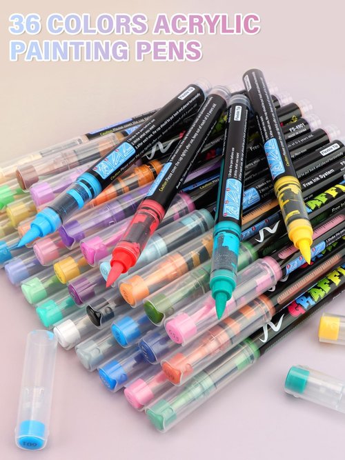 EBANKU 36 Colors Nail Art Pens Set, Quick Drying Nail Polish Pens 3D Soft-Tip Acrylic Paint Nail Pens for Nail Art, Nail Point Dotting Liner Pen Sets for Home & Salon Nail DIY Art Design Tools