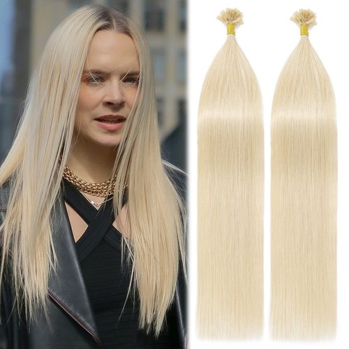 MY-LADY U Tip Hair Extensions Human Hair Platinum Blonde 16 Inch 50G 50Strands K Tip Utip Ktip Keratin Bond Fusion Extensions Real Remy Hairpieces