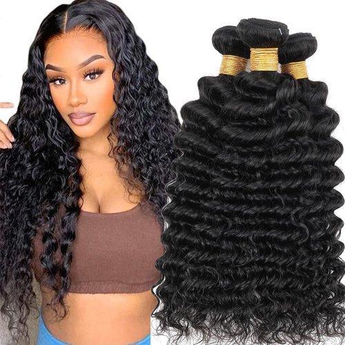 Ailabi Brazilian Curly Human Hair Bundles 08 10 12 Inch Deep Wave Bundles Human Hair 11A Unprocessed Virgin Quick Weave Sewn In Hair for Black Women