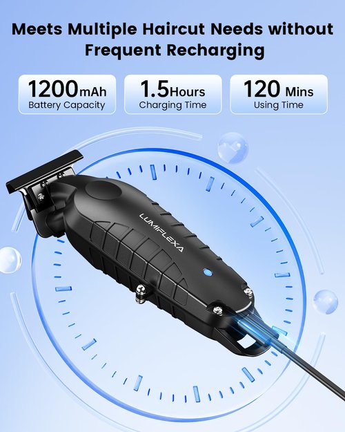 Lumiflexa Professional Hair/Beard Trimmer for Men, USB-C Rechargeable Hair Trimmer for Men with Stainless Steel Blades, Zero Gapped Hair Clippers for Barber, Cordless Rechargeable Hair Clippers