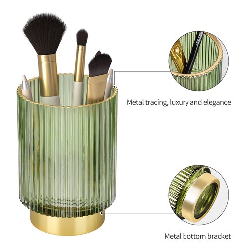 CANITORON Makeup Brush Holder,2 Pack Glass Makeup Brush Holder Organizer Store Cosmetic Tools,Eyeliner,Storage Organizer for Vanity,Bathroom and Bedroom Countertop Storage.(Amber S+L)