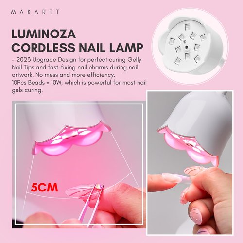 Makartt Gel Top Coat, No Wipe Top Coat Glossy Shine Finish Long Lasting 10ML Soak Off Bundle With UV Nail Lamp Luminoza 10W Rechargeable LED Light with Sensor for Acrylic Nail Extension Flash Cure