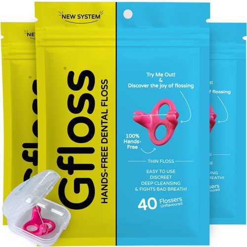 Gfloss Hands-Free Dental Floss - 120 Count (Pack of 3) + Light Travel Case - Easy to Use, Discreet Flossers for Adults | Travel Floss | Thin Soft Floss for Tight Teeth | PFAS-Free | Unwaxed