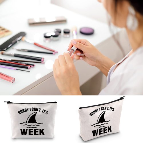 BLUPARK Funny Shark Makeup Bag Shark Lover Gift Sorry I Can't It's Week Cosmetic Bag for Women (It's Week)
