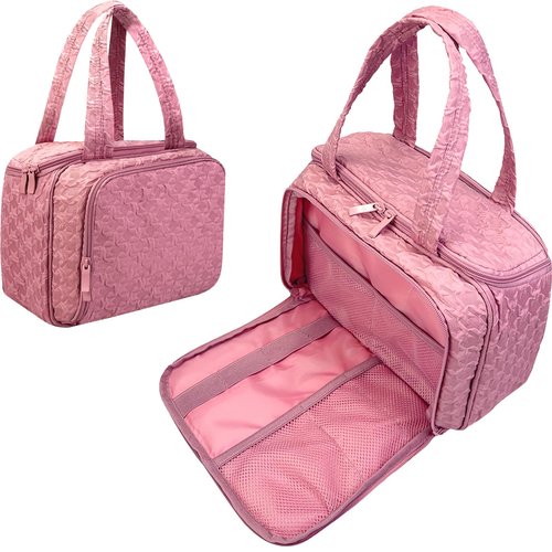 GVCELS Travel Toiletry Bag, Large Toiletry Bag for Women with Handle，Lightweight Travel Cosmetic Makeup Bag Toiletries Organizer Bag for skincare Accessories, Shampoo，Essentials - Pink