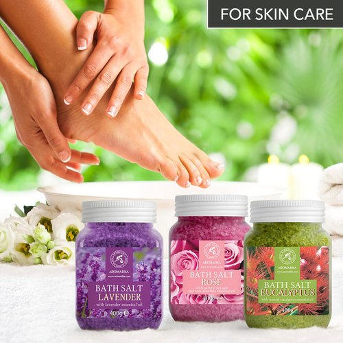 Bath Salts Set 42 Oz - Lavender - Rose - Eucalyptus - 100% Bath Salts - Lavanda Rosa Eucalitpus Salt - Best for Good Sleep - Stress Relief - Bathing - Body Care - Beauty - Relaxation - Spa