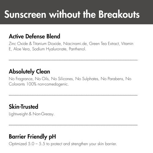 Breakout-Free Mineral SPF 50 Face Sunscreen – Zinc Oxide, Non-Comedogenic Broad-Spectrum UVA/UVB Protection for Sensitive & Acne-Prone Skin | Lightweight, Hydrating, Matte Finish & Water-Resistant 52G