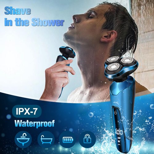Electric Razor for Men, Cordless 3D Rotary Head Shavers for Men Face, Wet/Dry Waterproof, LED Display, Ideal Gift for Husband/Dad/Boyfriend (Blue)