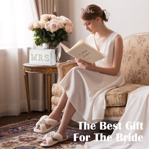 VivaJoy Bride To Be Gifts - Bridal Shower Gifts & Wedding Gifts for Bride - Gift Set: Makeup Bag, Slippers, Hair Clip - Perfect Bride Gifts
