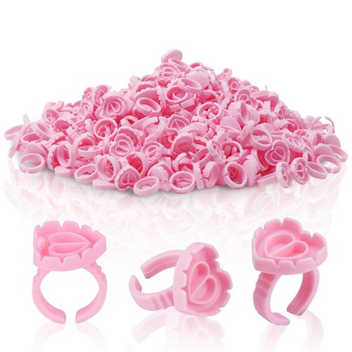 Embagol 100 PCS Glue Rings for Eyelash Extensions Disposable Lovely Heart Blossom Cups Makeup Plastic Nail Art Supplies - Pink