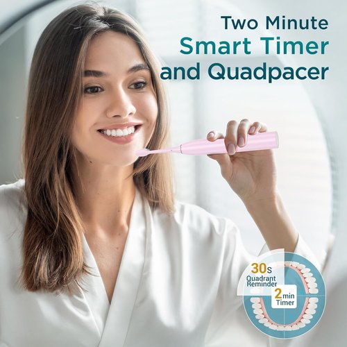 Fronix Electric Toothbrush for Adults with 8 Brush Heads, Sonic Toothbrush Rechargeable with a Holder & Travel Case, 2.5 Hours Charge for 120 Days Use - Pink