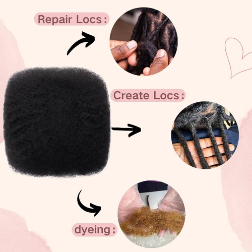 Afro Kinkys Bulk Human Hair for, Loc Repair, Twists, Afro Kinky Curly Human Hair 3 Packs Bulk Hair For Dreadlocks Extensions Bulk Human Braiding Hair (Natural Black# 10inch 150g)