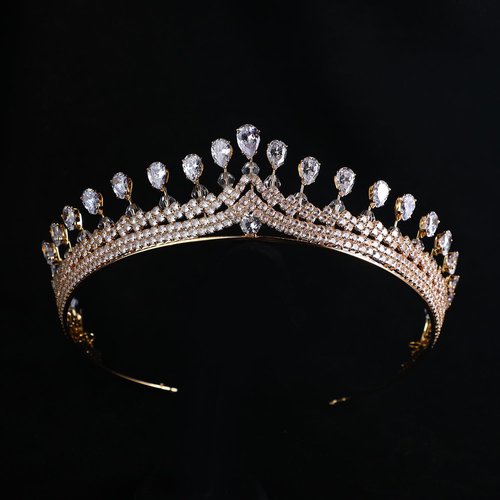 Graceful Zircon Bridal Tiara for Wedding Princess Head Piece Zirconia Royal Queen Crowns for Bride Adult Crystal Hair Accessories (C Gold)