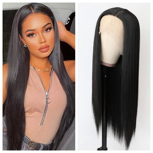 Greenmirr Black Lace Front Wigs 13x4 Lace Long Straight Heat Resistant Synthetic Lace Front Hair 26in