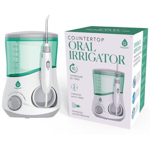 Pursonic OI-200 Professional Water Flosser for Teeth with 3 Nozzles - Bonus Tongue Scraper Multiple Pressure Settings - Electric Flosser Timer and Plaque Removal for Gum Health