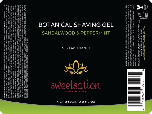 Botanical Shaving Gel, Sandalwood & Peppermint, 8oz All Natural Skin Care. For Smooth Gentle Shave.