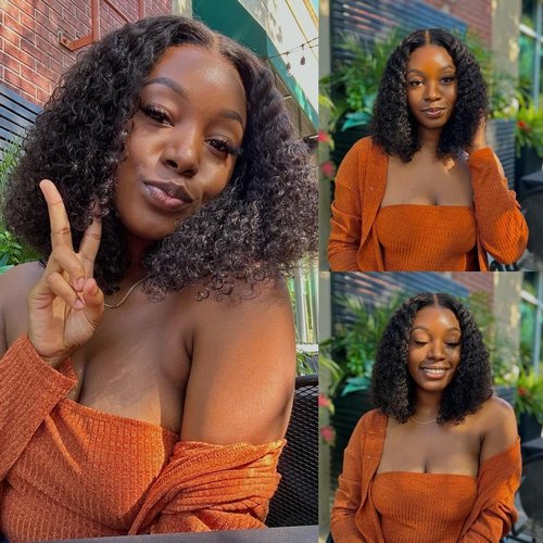 Ablvari Curly Bob Wig Human Hair Water Wave 4x4 Lace Closure Glueless Wear and Go Bob Curly Wigs Pre Plucked Pre Cut Short Bob Wig Curly Human Hair Natural Hairline for Beginner Friendly 12 Inch