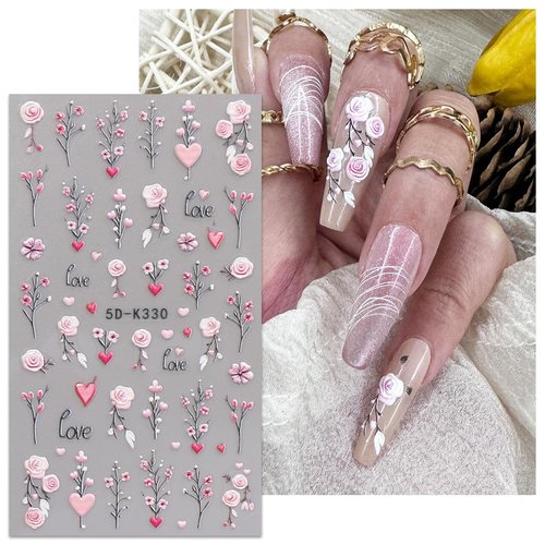 JMEOWIO 3D Embossed Flower Nail Art Stickers Decals Self-Adhesive 5D Spring Summer Flora Nail Supplies Nail Art Design Decoration Accessories 4 Sheets