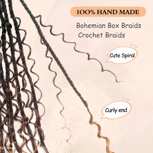 Boho Box Braids Crochet Hair 16 Inch Goddess Braids Crochet Hair Pre Looped Boho Crochet Braids with Curly Ends, Bohemian Box Crochet Braids for Black Women Knotless Synthetic Hair Extensions(1B-4-30)