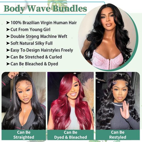 Body Wave Bundles Human Hair 18 Inch 14A Human Hair Bundles Real 100% Raw Unprocessed Brazilian Virgin Sew in Quick Weave Natural Black Deals Thick Hair Extensions