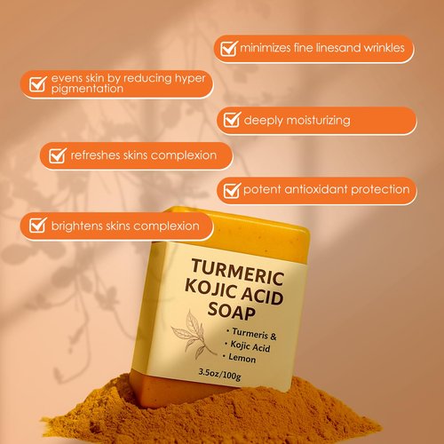 Turmeric Soap for Dark Spots - Intimate Brightening Soap, Gentle Cleansing Bar with Turmeric, Kojic Acid & Lemon, Supports Clear, Smooth Skin & Lightens Dark Spots For Daily Use on Face & Body, 200g
