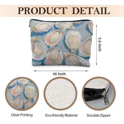 Likjad Oyster Shell Beach Makeup Bag, Coastal Beachy Cosmetic Bags for Women, Sea Oyster Ocean Makeup Pouch, Ocean Themed Gifts, Blue Pastel Beach Zipper Pouch