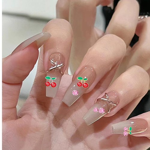 80PCS Cherry Nail Charms 3D Slime Charms for Nail Rhinestones Nail Art Shiny Gems Nail Studs Cute Fruit Nail Diamond Crystal Luxury DIY Nail Accessories(Style 6)