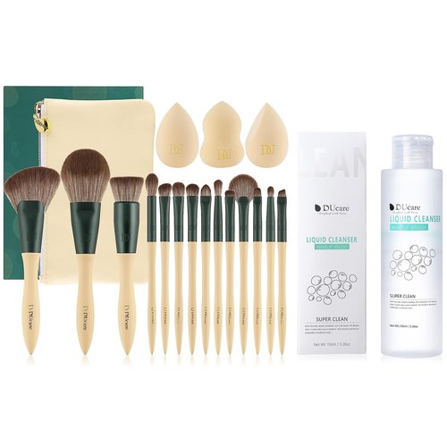 DUcare Makeup Brushes 14Pcs with 3Pcs Makeup Spong & Cosmetic Bag &Makeup Brush Cleaner