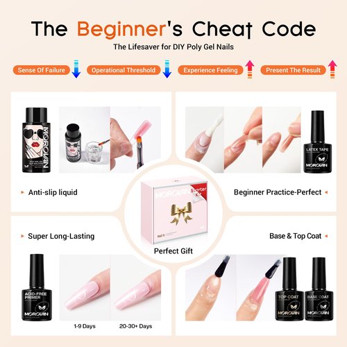 Morovan Poly Gel Nail Kit: Extension Gel Nail Kit With Nail Lamp Slip Solution Complete Professional Manicure Tools Everything In One Box DIY Set For Beginners At Home Creative Nail Art Salon Quality