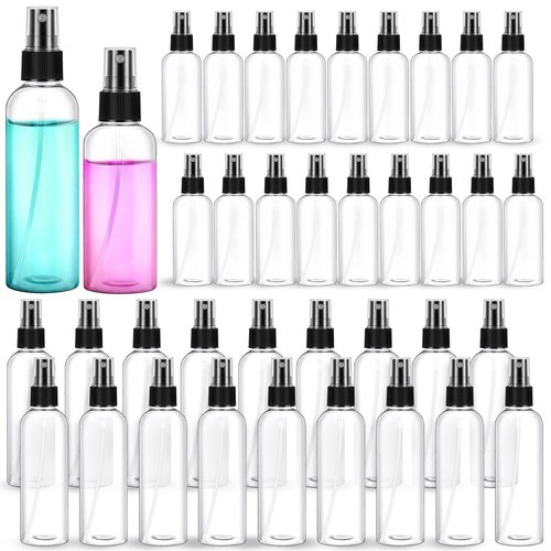 GlikCeil 36 Pcs Black Plastic Spray Bottle 4oz (120ml) & 2oz (60ml) Small Clear Empty Fine Mist Mini Travel Spritz Bottle Set, Little Refillable Spray Liquid Containers for Water Perfume Hair Mist