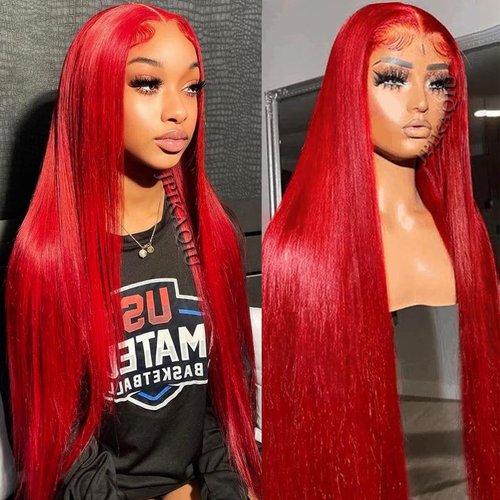 JPIKAQIU Red Wig Lace Front Wigs Red Hair Synthetic Lace Front Wigs for Fashion Women Long Straight Hair Glueless Lace Wigs 24 Inch