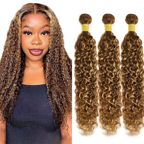 Ombre Curly Bundles Human Hair 4/27 Human Hair Bundles Highlight Honey Brown Bundle 14 14 14 Inch Salon Quality Double Weft Brazilian Virgin Remy Hair Extensions Deals