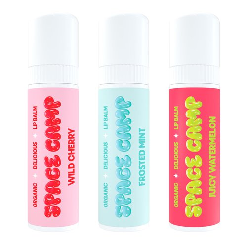 Space Camp Wellness Jumbo Lip Balm - Originals Pack Variety Flavored Balm (Wild Cherry, Juicy Watermelon, and Frosted Mint) - 3 Pack