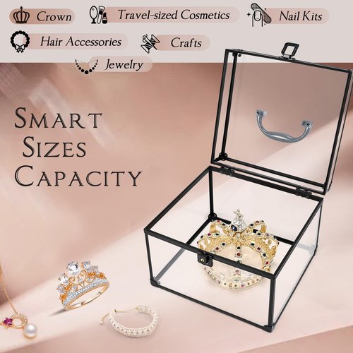 Costravio Makeup Display Clear Clear Makeup Case Portable Transparent Artists Train Case Crown Box Large Capacity Toiletry Organizer Box Travel Makeup Storage for Vanity Bathroom Craft Toys Case