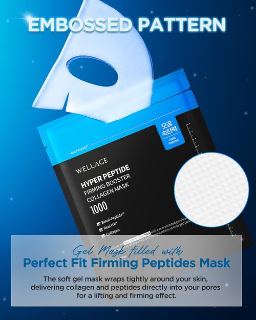 WELLAGE Hyper Peptide Firming Booster Collagen Hydrogel Face Sheet Mask -Face Overnight Mask for Pore Tightening & Elasticity Improvement - Korean Skincare, 5 Sheets