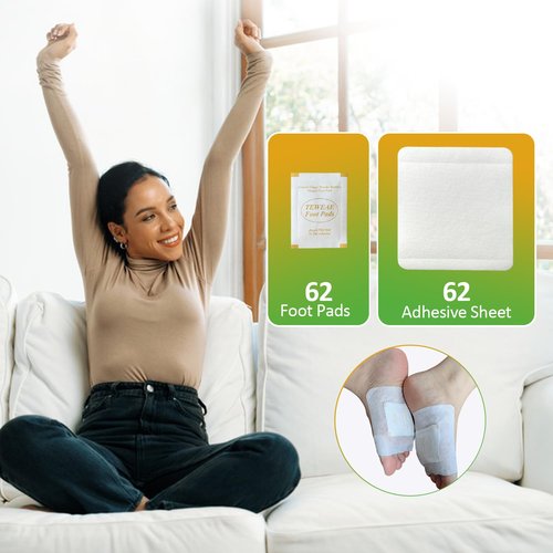 TEWEAE 62 Pads Foot Pads Natural Turmeric & Ginger, Wormwood, Bamboo Vinegar, Included 62Pads Goodnight Patches and 62 Adhesive Sheets