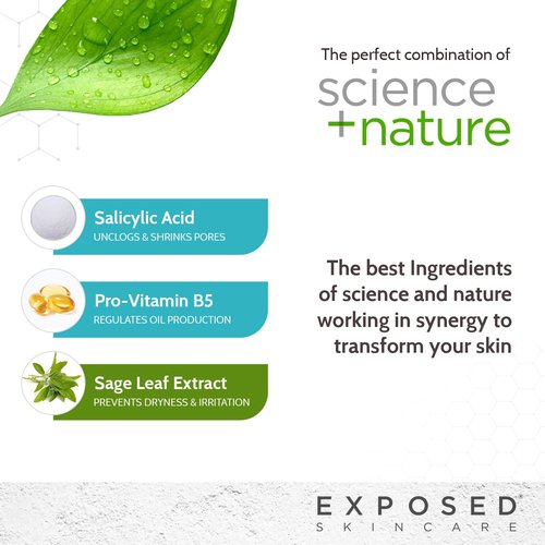 Exposed Skin Care, Acne Facial Cleanser with 0.5% Salicylic Acid for Sensitive and Acne-Prone Skin – Gentle Daily Face Wash for Breakout, Blackhead and Excess Oil – Natural, Non-toxic and Cruelty Free