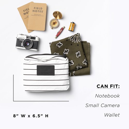 ALOHA Collection Small Pinstripe Pouch | Lightweight, Packable, and Splash-Proof Makeup Pouch | Easy to Clean