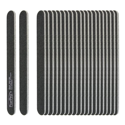 ForPro Professional Collection Nail Foam Boards, Black, 100/180 Grit, Double-Sided Manicure Nail Files, 7” L x .75” W, 50-Count