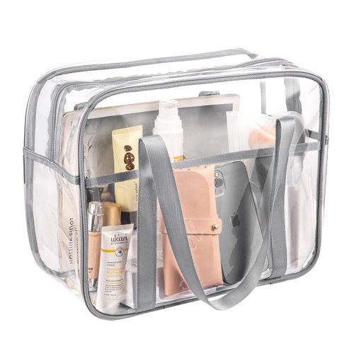 UEOE Large Thick PVC Zippered Bags - Cosmetic Makeup Toiletry Bags For Daily Work, Travel, Sports (Grey)