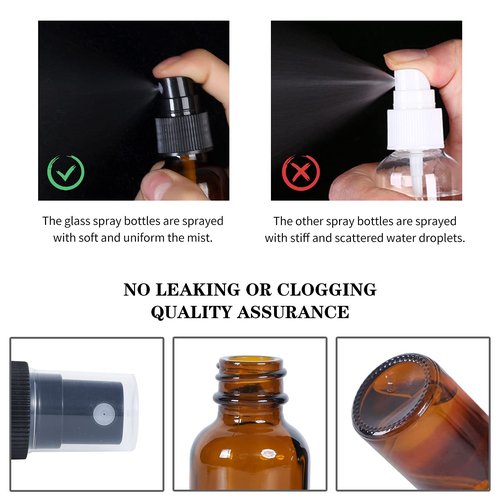 YONKAN 2oz Glass Spray Bottle, Fine Mist Boston Glass Bottles with Black Fine Mist Sprayer Small Clear Bottles for Essential Oils, Bath, Beauty, Hair & Cleaning, Amber, Pack of 24