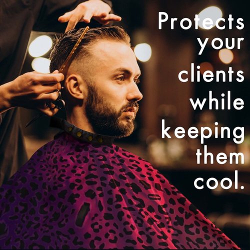 Hair Stylist Cape Unisex Barber Capes Professional, Water Proof, Metal Snap Button Closures Leopard King Midas Cape (Purple/Pink)