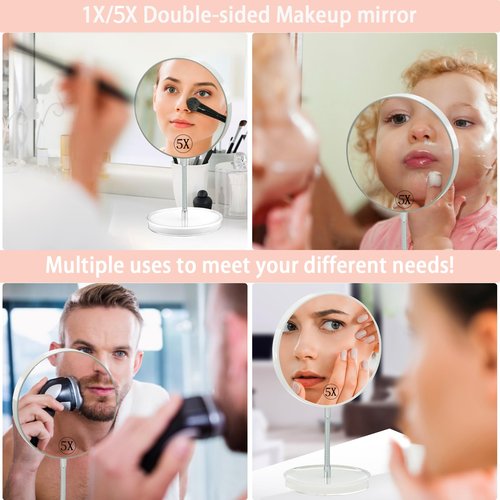 Jasefa 1x/5x Magnifying Makeup Mirror with Stand, Magnified 6" Double Sided Desk Table Mirror，180° Rotation Tabletop Cosmetic Mirror for Traveling,Shaving -White