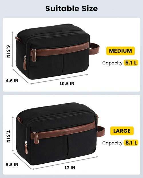Vorspack Canvas Toiletry Bag for Men - Water Resistant Travel Bag for Toiletries, Bathroom Essentials, Accessories - Black