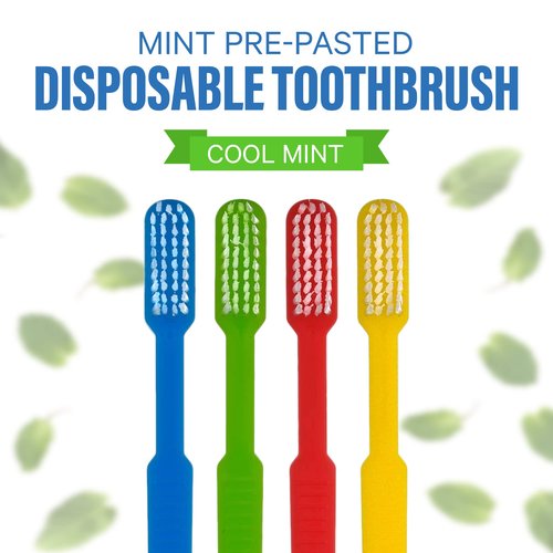 Bottles N Bags 100 Pack Prepasted Disposable Toothbrushes | Pre-Pasted Soft Bristle Tooth Brush Set for Dental Care & Oral Hygiene | Individually Wrapped Pasteb Made in USA (100 Pack)