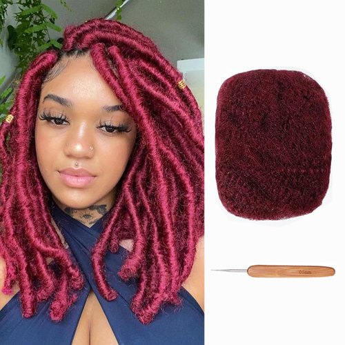 Afro Kinkys Bulk Human Hair 100% Human Hair for Black Women/Men Dreadlock Extensions Repair Locs Twists and Braids 1 Pack 50 Gram(10 Inch 99J 1 Bundles/Package)