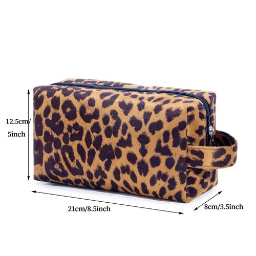 Leopard Print Makeup Bags, 2 Pieces Large Capacity Soft Cosmetic Bags, Travel Toiletry Organizer for Women (Brown)