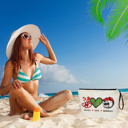 Virfuntaki Bulldogs Lover Gift Makeup Bag Gift for Bulldogs Lover Football Basketball Sports Gift Merch Bulldog Spirit Peace Love Bulldogs
