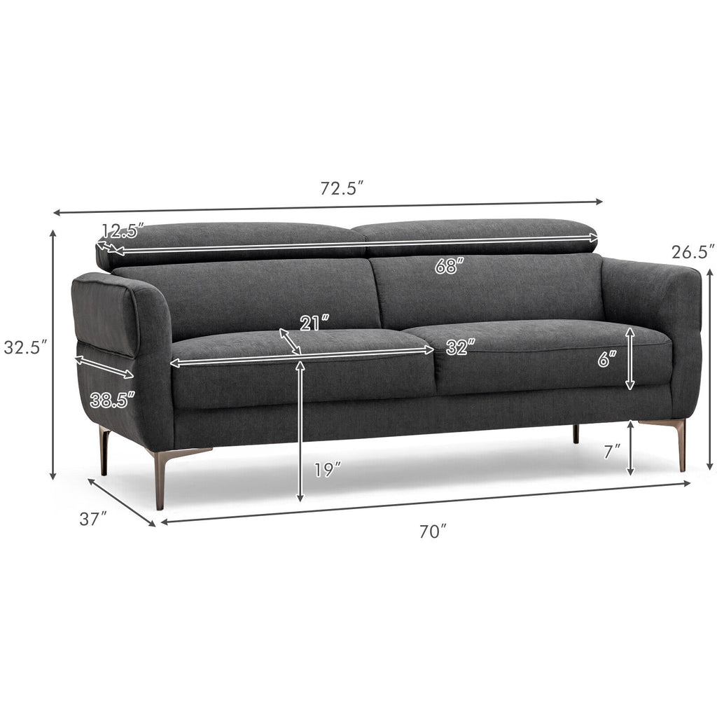 72.5 Inch Modern Fabric Loveseat Sofa with Adjustable Headrest – Gray