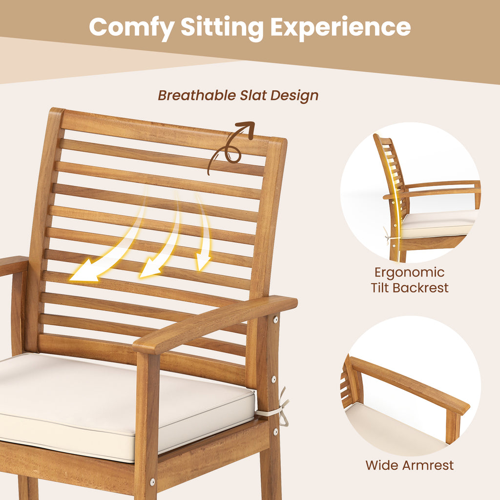 Outdoor Dining Chairs Set of 2 with Padded Cushion - Beige